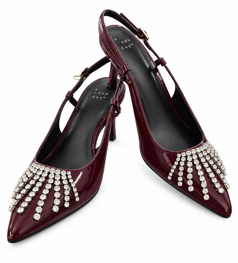 A New Day Women’s Size 10 Burgundy Patent Rhinestone Slingback Heels NWT
